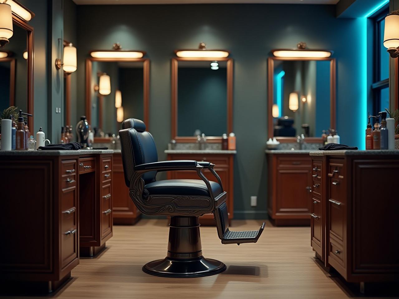 Interno elegante del salone Marineluxe Barbers a Roma